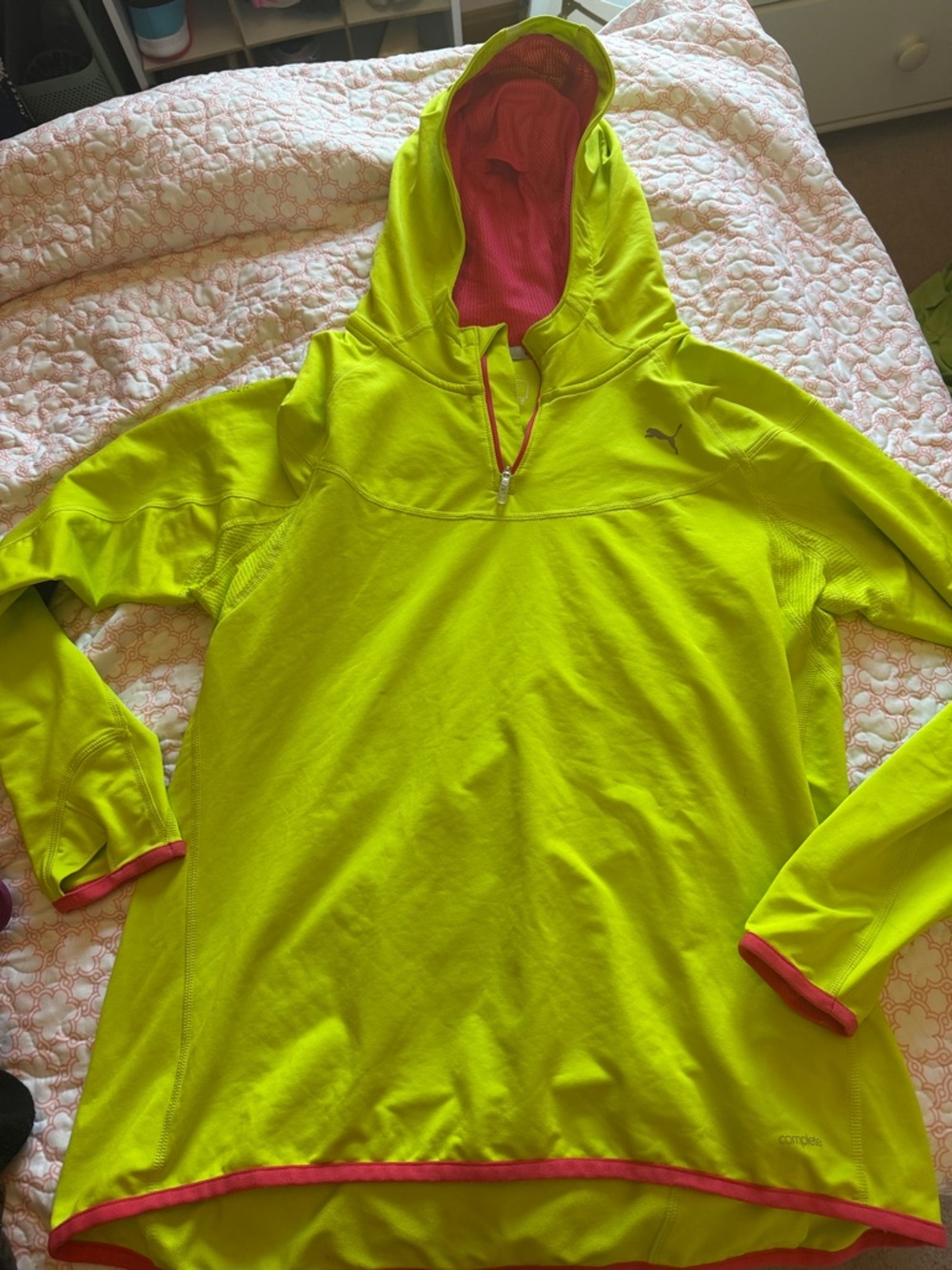 Puma Neon Yellow Hoodie with Pink Lining